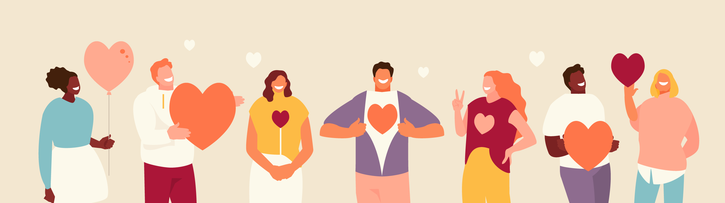 Illustration von Menschen, die Herzen in den Händen halten