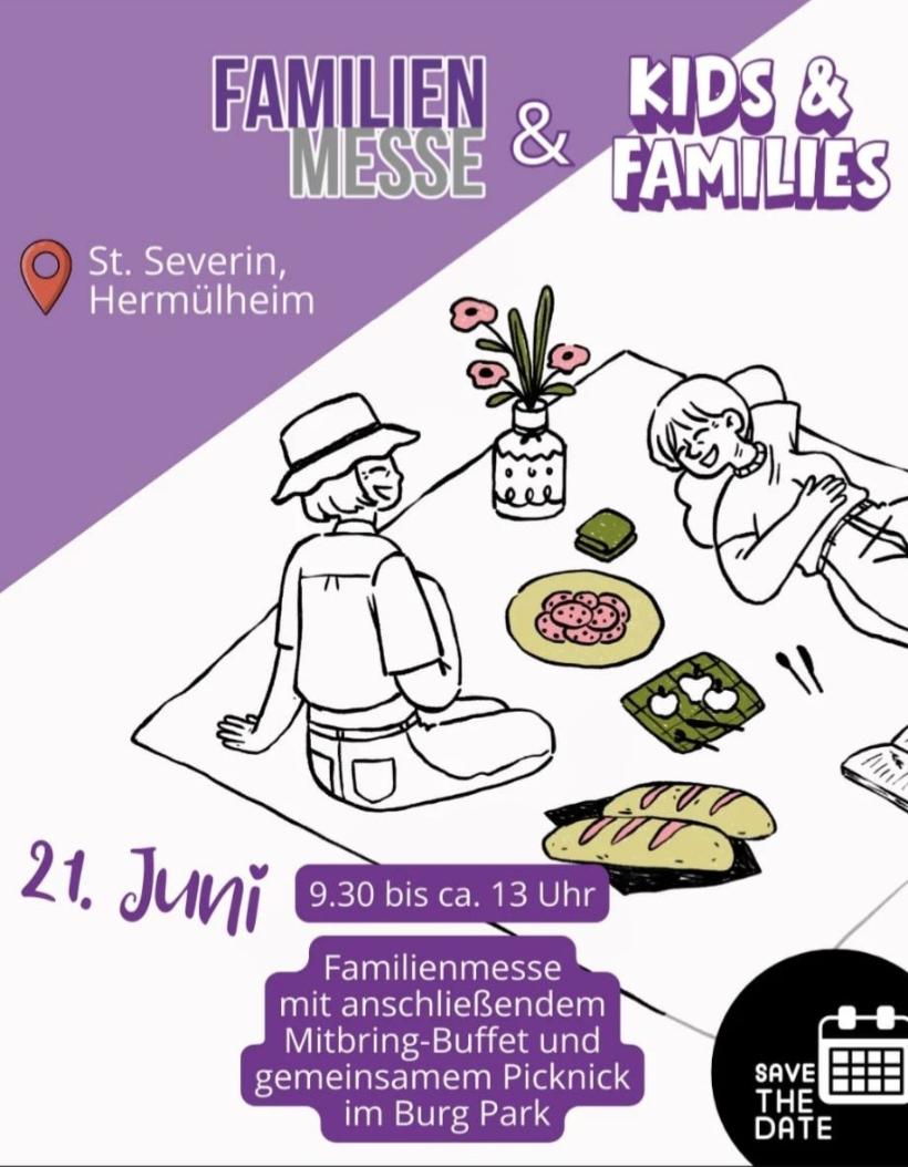 Plakat mit Einladung zur Familienmesse und anschließendem Mitbring-Buffet